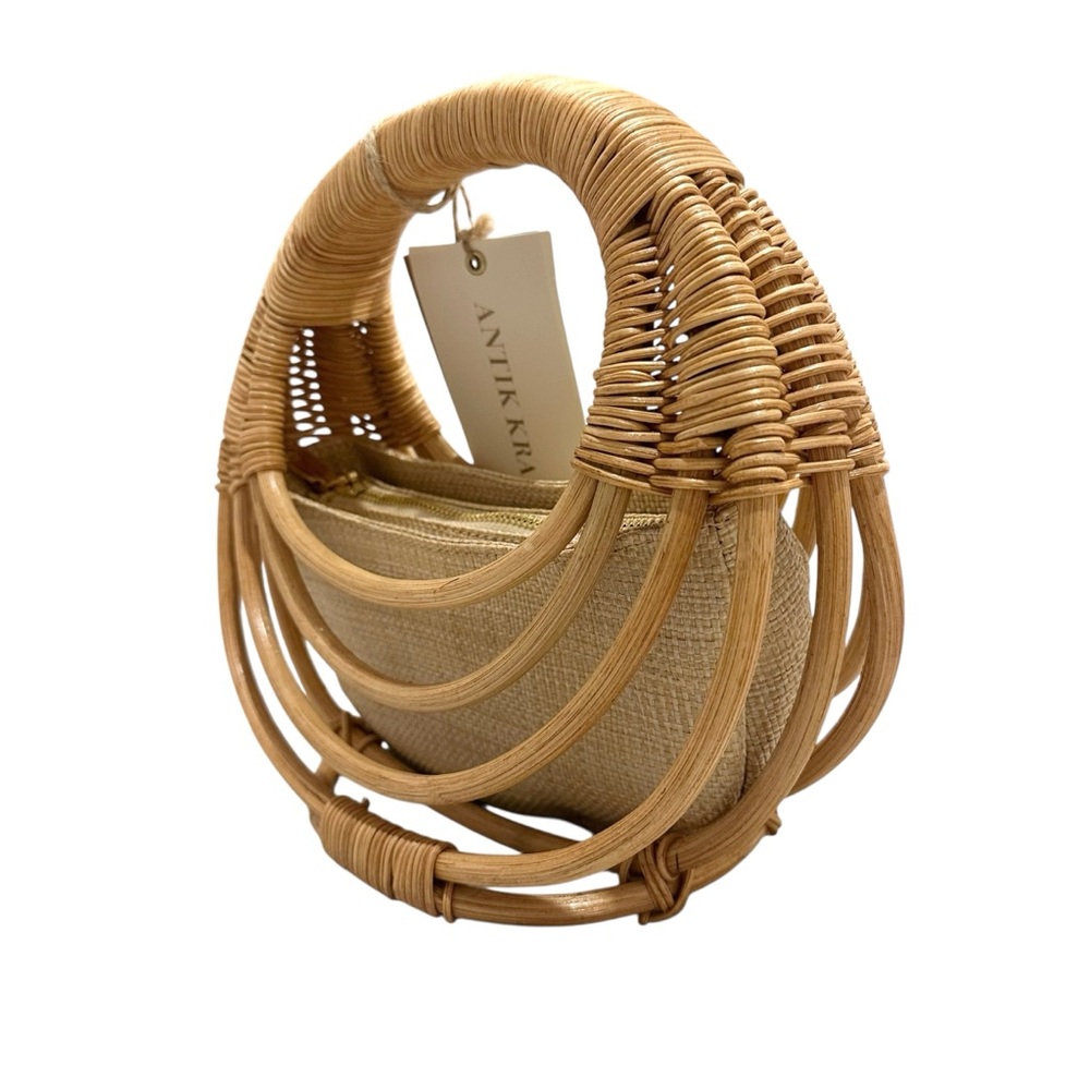 NWT Antik Kraft Natural Woven Rattan Handbag - Picture 3 of 8